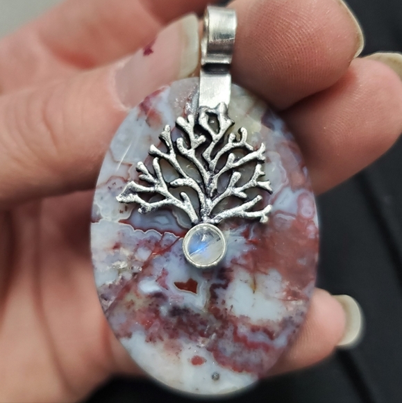 New Seam Agate and Rainbow Moonstone 925 Silver Pendant. - Picture 6 of 14